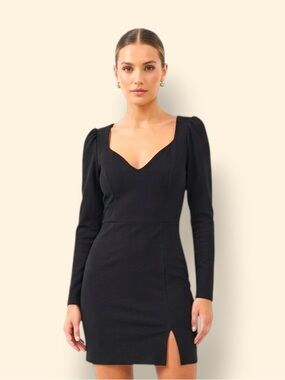 Long-Sleeve Black Sweetheart Neck Mini Dress